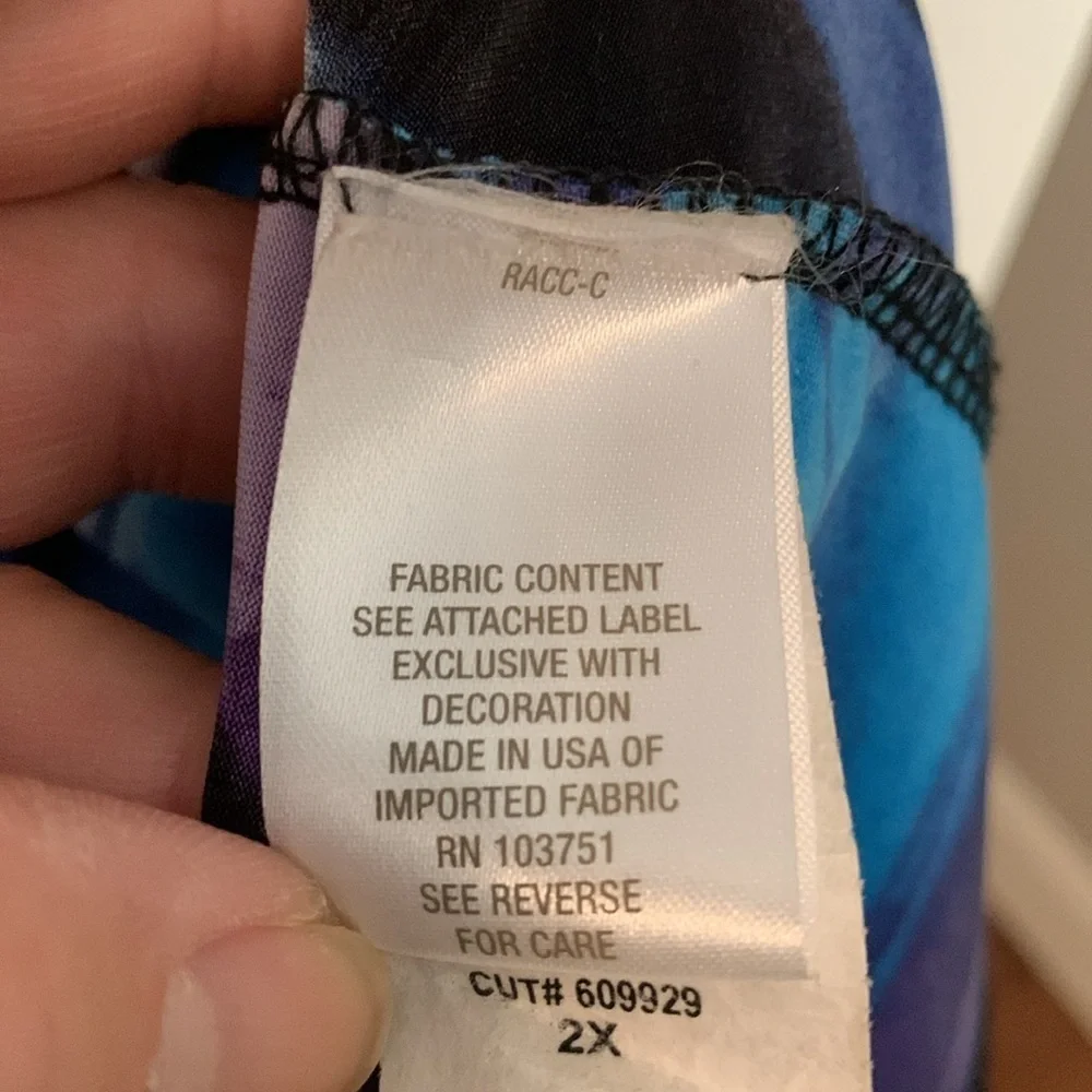 Blue Black Flutter Sleeve Blouse 2X - Picture 8 of 12